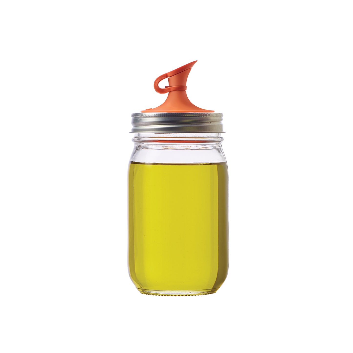 OIL CRUET LID WITH NO-DRIP SPOUT FOR REGULAR-MOUTH MASON JARS, ORANGE