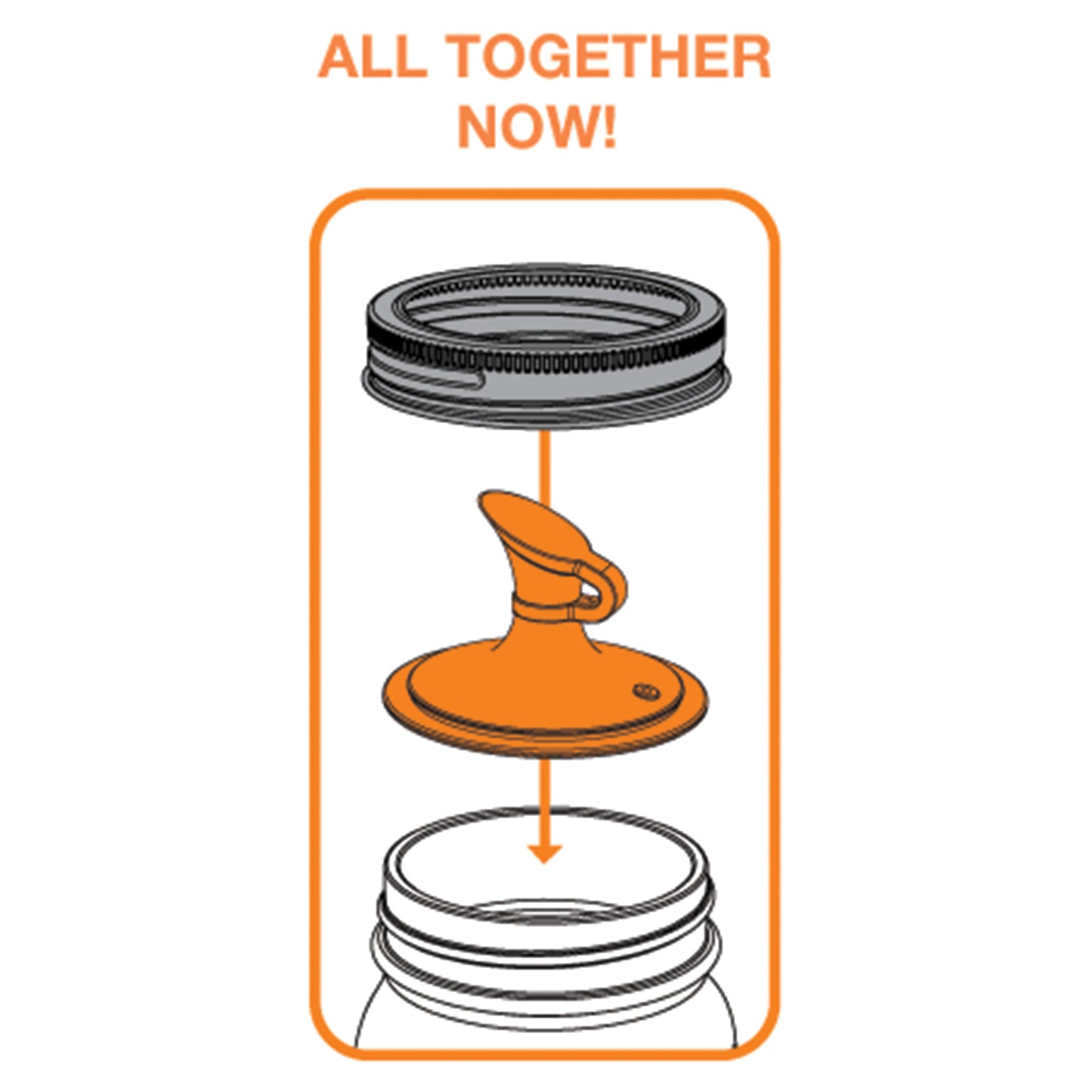 OIL CRUET LID WITH NO-DRIP SPOUT FOR REGULAR-MOUTH MASON JARS, ORANGE